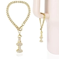 Gold Stanley cup charm with cubic zirconia letter I on a classic Cuban link chain - Letter I