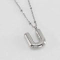 Modern 3D puffy bubble letter U pendant on a silver ball chain necklace for women - Letter U / Steel