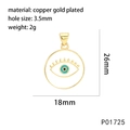 Detailansicht des vergoldeten Evil-Eye-Anhängers mit Maßen und Materialstruktur - P01725-Goldrand Blau Auge