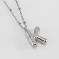 Polished silver bubble letter K pendant on a dainty stainless steel chain necklace - Letter K / Steel