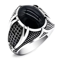 Anello vintage da uomo con onice nera ovale e dettagli in argento con spade ricurve - US 10 / Nero