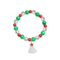 Christmas beaded bracelet with red green white pearls and a white tree pendant charm - Christmas Tree