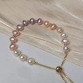 Baroque freshwater pearl bracelet with purple and pink gradient tones and gold clasp - 23 Mixed Color Baroque Adjustable Bracelet