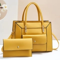 Détails du sac à main jaune en cuir PU avec pochette assortie et boucles dorées - Jaune
