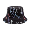 Wende-Anglerhut in Schwarz mit bunten Fischgräten-Mustern für Streetwear und Outdoor - M (56-58cm) / Fischgräten-Muster