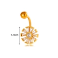 Golden sunflower belly button ring with baguette-cut clear zircon petals - Large Flower Style (2601-8# Gold)