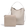 Beige woven leather tote bag set with matching inner pouch on white background - Off-white