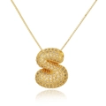 Macro view of gold bubble letter S pendant necklace featuring sparkly micro-pave crystals - Letter S (D1079-S)