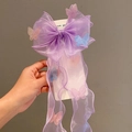Purple organza bow hair clip with butterfly accents and long streamers for girls - Purple With Mini Butterfly Streamer