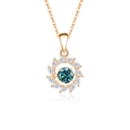 Rose gold sunflower necklace with a teal gemstone and sparkling marquise zircons - 925 Silver / Moissanite Blue Green Diamond Rose Gold Color (FDTD-048)