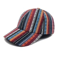 Dettaglio della trama intrecciata e dei motivi etnici colorati sul berretto da baseball - M (56-58cm) / Stile Geometrico a Strisce Multicolore (2#)