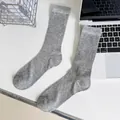 Classic heather gray combed cotton crew socks with minimalist ribbed texture for women - Knee High / Gray