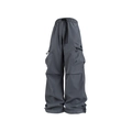 Pantalones cargo gris oscuro de estilo americano con bolsillos y cordón ajustable abajo - M / gris oscuro