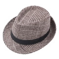 Dettaglio del cappello fedora in lana pied de poule marrone e bianco con nastro nero - M (56-58cm) / caffè