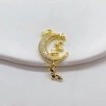 Minimalist gold plated moon and star pendant with white zircon for DIY necklace jewelry - Gold