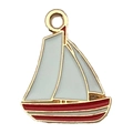 White and red enamel sailboat charm with gold metallic trim and hanging loop for DIY jewelry - 1Pc Red & White Sailboat (18x15mm)