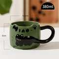 380ml green ceramic cat mug with relief black cat design and tail-shaped handle - Green