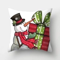 Christmas snowman cushion cover with red scarf and gift box on white fabric background - Snowman with Gift