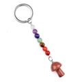Colorful crystal bead keychain with a brown shimmering mushroom pendant and silver ring - Gold Sand Stone (Synthetic)