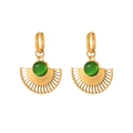 Retro 18K gold plated hoop earrings with green turquoise fan-shaped pendants - E1481 Green Cat Eye Fan Earrings / Gold/Green