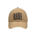 Detail of vintage washed khaki baseball cap with 3D MAMA embroidery and curved brim - Adult Style(MAMA) / Khaki