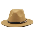 Dettaglio del cappello fedora in lana cammello con nastro nero e rivetti dorati - M(56-58cm) / Cammello