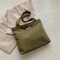 Olive green corduroy tote bag with Fashion Instinct label and textured vertical stripes - Green