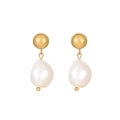 Elegant 18K gold plated sphere stud earrings with natural baroque freshwater pearls - Ball Stud Baroque Pearl Earrings (E979-GO)