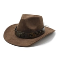 Cappello da cowboy western classico in camoscio marrone scuro con fibbia in metallo - M (56-59cm) / Marrone