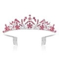 Pink rhinestone flower princess tiara with silver alloy and hair combs for girls - Pink Rhinestone Style (With Comb) / Pink
