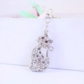 Sparkling crystal-studded silver cat keychain for women's bags and accessories - Black