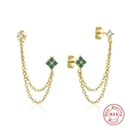 Boucles d'oreilles pampilles en argent S925 doré avec trèfle vert et zircons brillants - Or-Zirconia Vert