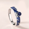 Anello di coppia astronauta in argento S925 con perla in vetro cielo stellato blu scuro - Aperto Regolabile / Anello Astronaute Pianeta Da Uomo