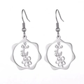 Elegant silver stainless steel flower drop earrings with hollow floral design - Steel Color Hawthorn