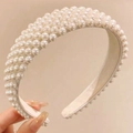 Baroque style wide headband with multiple rows of glossy white pearls for women - Diagonal Row Pearl Headband