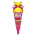 Pink and yellow Schultüte foil balloon with Hurra Schulkind text for school enrollment - Pink German Schultüte Shape Style One