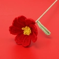 Handmade crochet red cosmos flower with green leaf and stem for Christmas gift decoration - Red