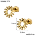 Detailed view of 0.8cm golden sunflower metal stud earrings with dimension and weight labels - Sun Flower Style (BE00001BW)