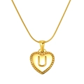 Golden heart pendant necklace featuring embossed letter U on a sleek snake chain - Heart Letter U (S-P151-U)