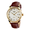 Orologio al quarzo classico con cassa dorata, cinturino in pelle marrone e numeri romani - Cassa Oro Quadrante Bianco Cinturino Pelle Marrone (Uomini)
