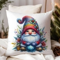 Watercolor Christmas gnome pillow cover with festive pine cones and soft holiday lights - CDR381-19