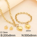 Golden stainless steel heart jewelry set with chunky O-chain necklace and bracelet - Necklace+Bracelet+Earrings / Gold