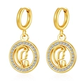 18K gold plated stainless steel hoop earrings with crystal prayer pendant and reflection - Round Full Rhinestone Goddess (MS-675) / .0*8 / Gold