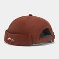 Brown docker miki hat with white mountain embroidery and metal back adjustment strap - Adjustable / Coffee
