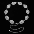 Detail of silver punk waist chain featuring oval horse relief links and adjustable chain - No.2 Bull Head