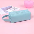 Sky blue large capacity double layer oxford stationery bag with portable handle and zippers - No Pattern / Sky Blue