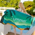 Tropical double-sided quick-dry beach towel with Summer It's Time print and palm trees - Seaview