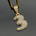 Iced out gold number 3 bubble pendant necklace with sparkling diamonds and wheat chain - Number 3 / Pendant Only / Gold