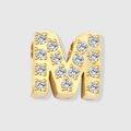 Golden letter M charm pendant with micro-paved sparkling white zircon stones - Letter M-Gold