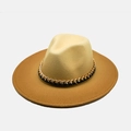 Tweekleurige wollen fedora hoed met kaki rand en gouden metalen ketting voor dames en heren - M (56-58cm) / Tweekleurig Camel